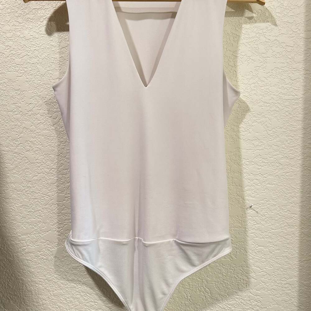 Express White Deep V-Neck Tank Bodysuit